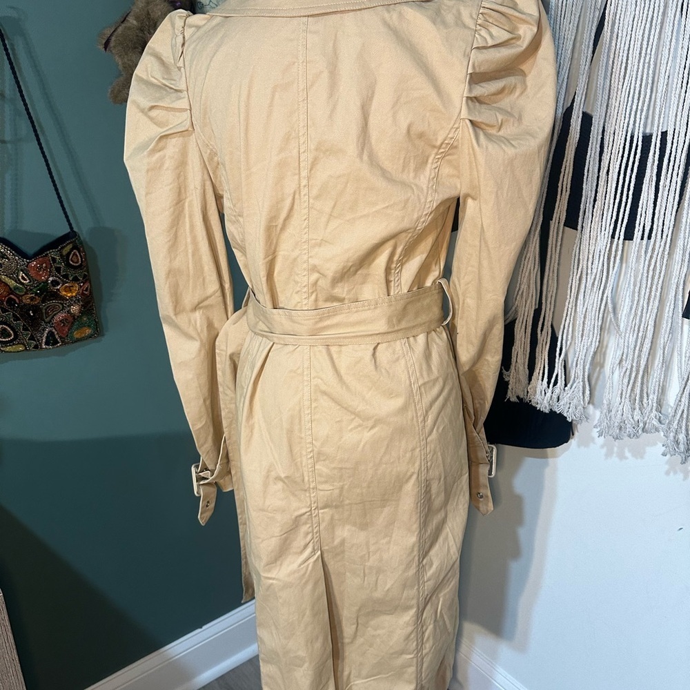 Avec Les Filles Belted Cotton Trench Coat XS Beige Puff Sleeve Double Breasted - Picture 6 of 8